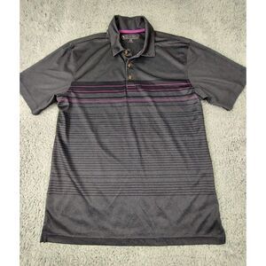 Pebble Beach Men's M Performance Polo Shirt Dark‎ Charcoal Grey Purple w/Stripes